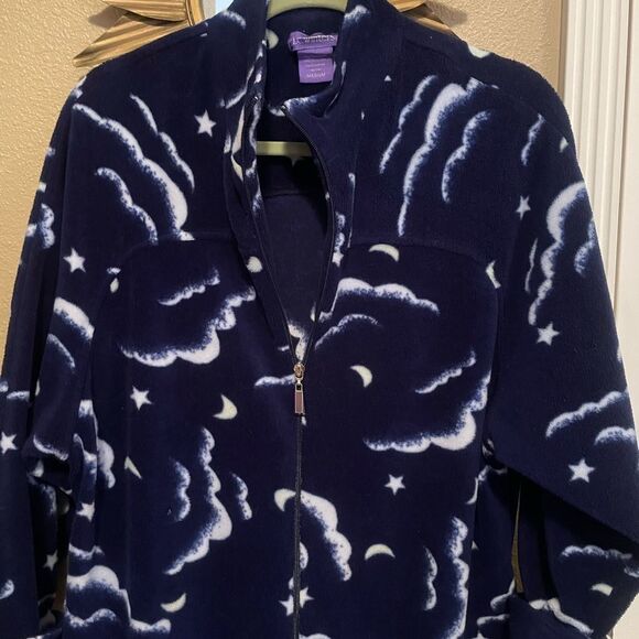 I.C. Winters Vintage Moon Stars Clouds Dark Blue Plush Half Zip Womens Robe M - Picture 4 of 16